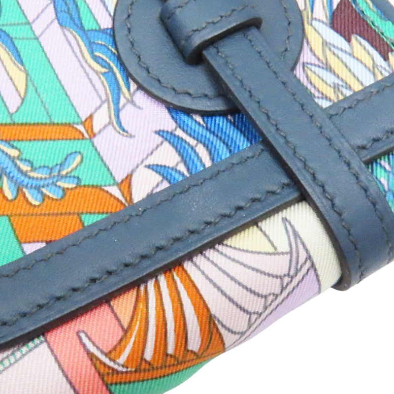 藍色牛皮飾邊 絲巾布面 Avecsoie零錢包 W刻-12