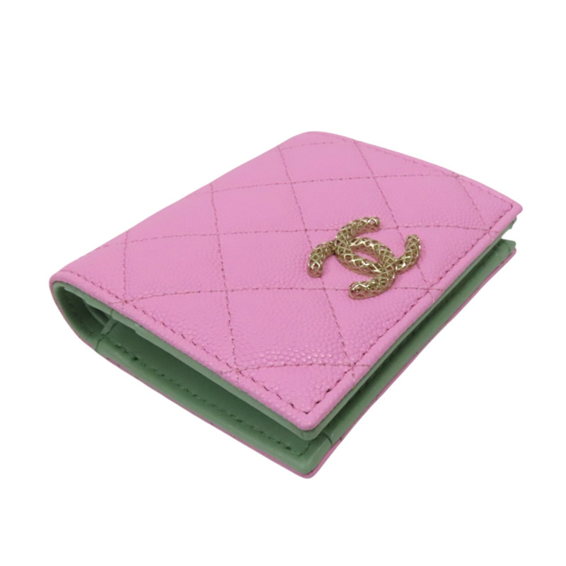 粉色荔枝紋 綠色 牛皮 二折短夾 AP3185-2