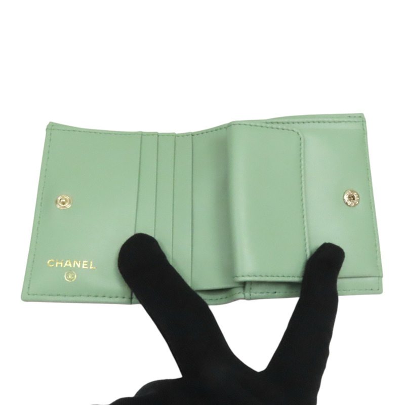 粉色荔枝紋 綠色 牛皮 二折短夾 AP3185-4