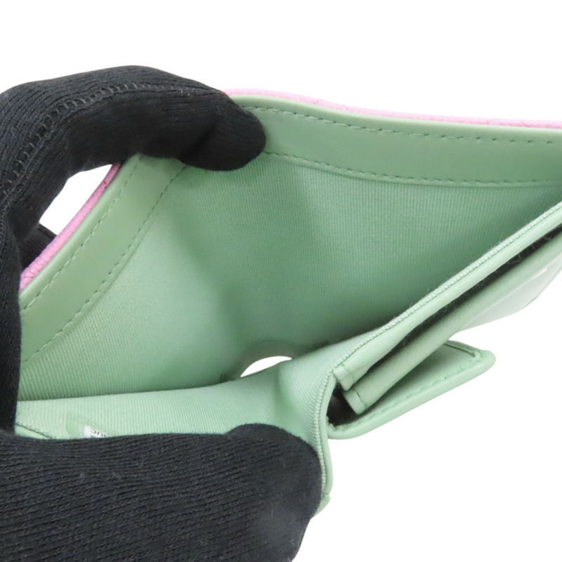 粉色荔枝紋 綠色 牛皮 二折短夾 AP3185-5