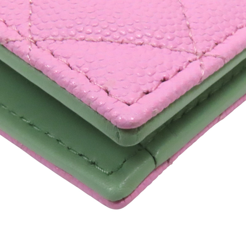 粉色荔枝紋 綠色 牛皮 二折短夾 AP3185-10