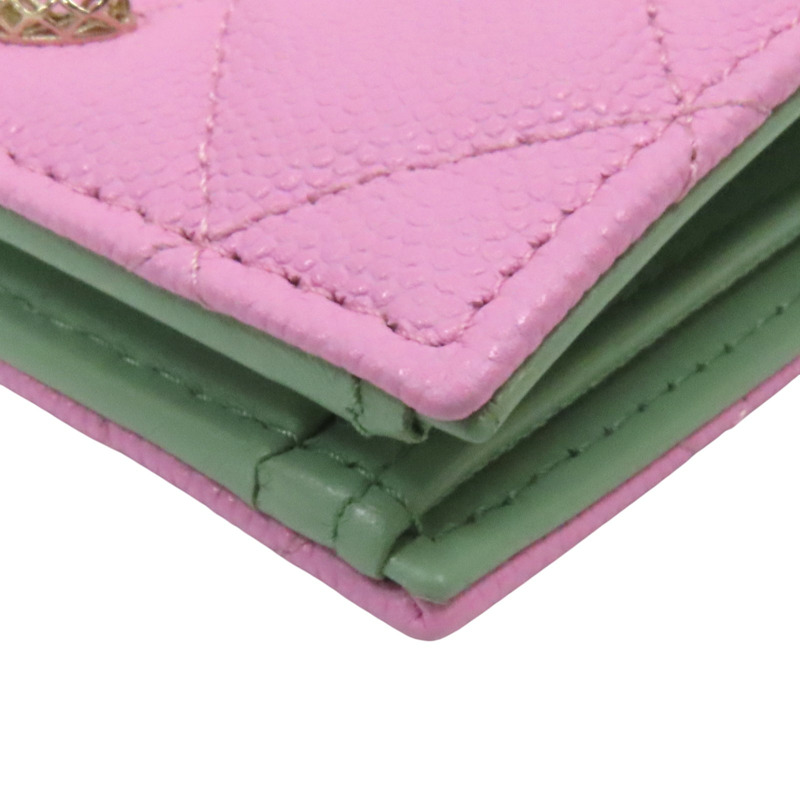 粉色荔枝紋 綠色 牛皮 二折短夾 AP3185-11