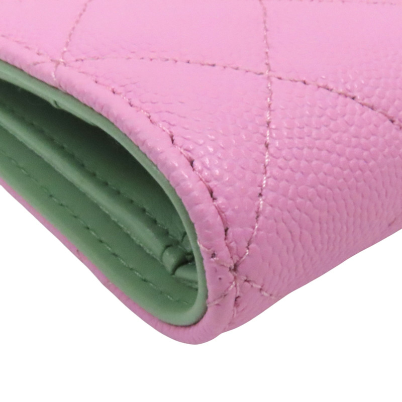 粉色荔枝紋 綠色 牛皮 二折短夾 AP3185-12