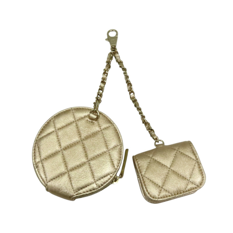 金色皮革 方形掛袋 圓形零錢包-1