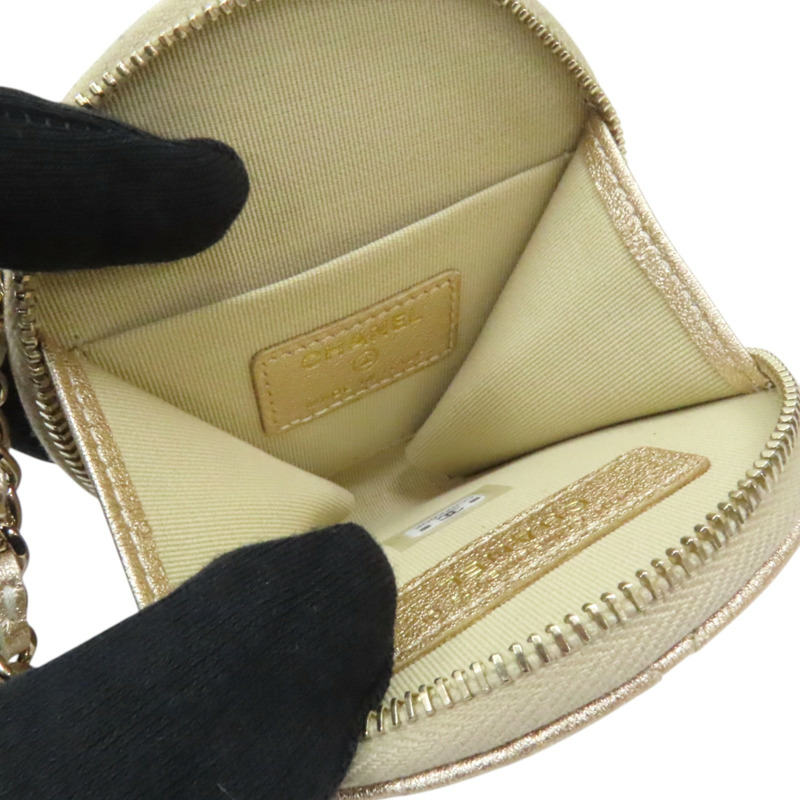 金色皮革 方形掛袋 圓形零錢包-4