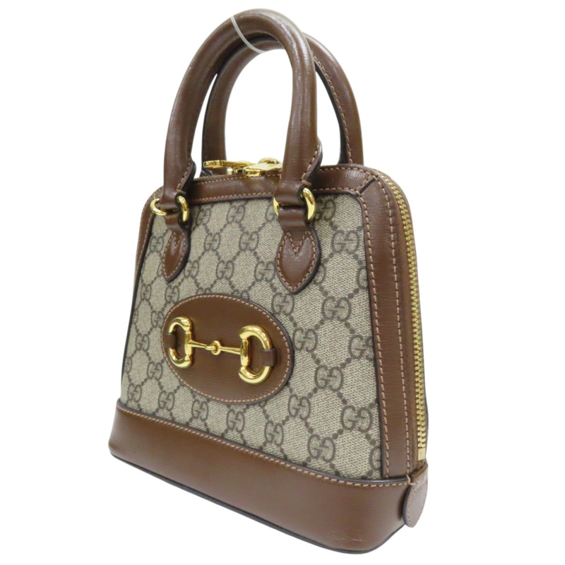 烏木色帆布 棕色牛皮 Horsebit 1995 馬銜扣 兩用包 640716-2