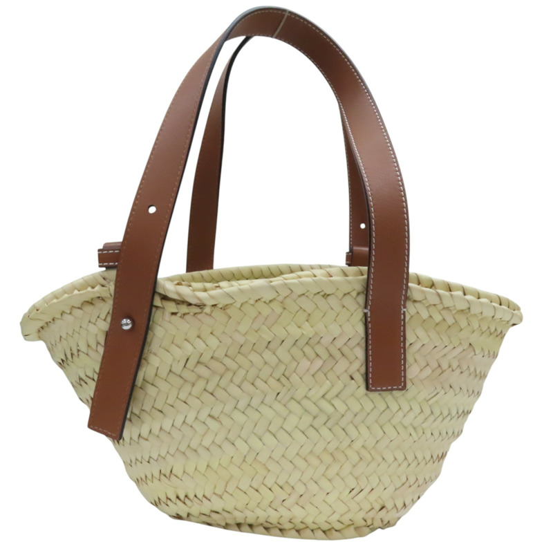 米色 棕櫚葉編織 棕/藍色牛皮 Basket 手提包 #262121-1