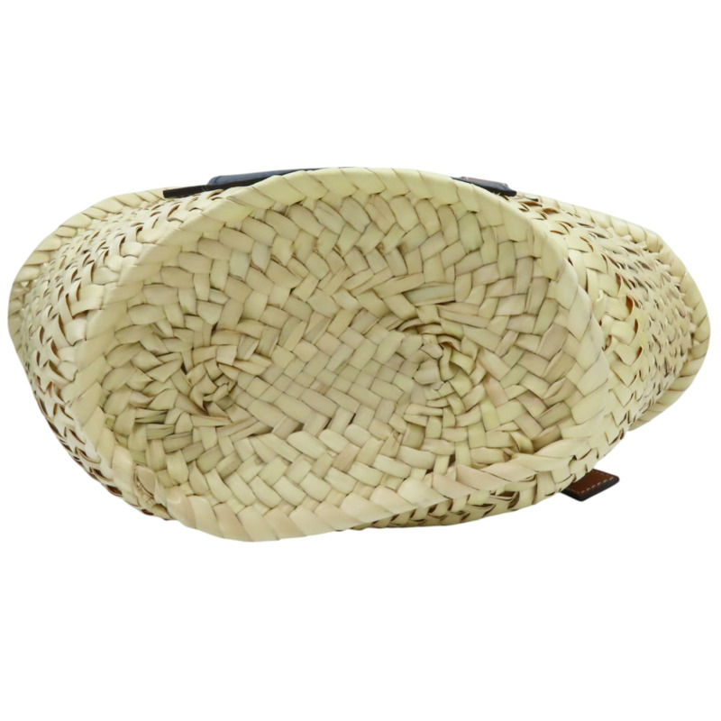 米色 棕櫚葉編織 棕/藍色牛皮 Basket 手提包 #262121-3