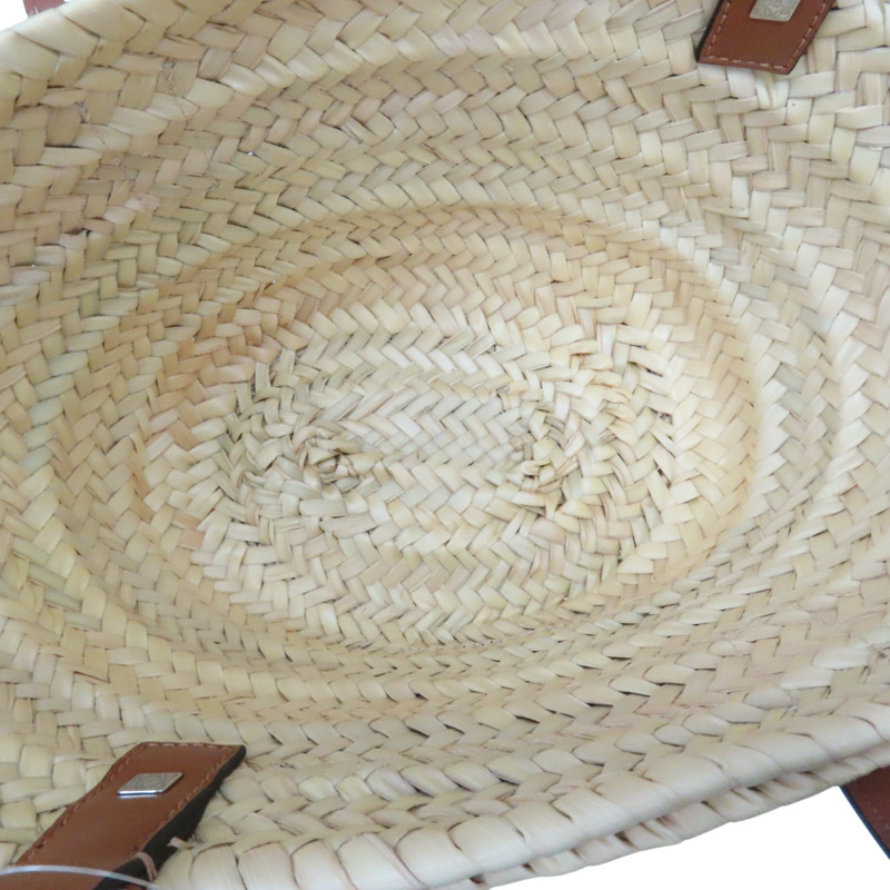 米色 棕櫚葉編織 棕/藍色牛皮 Basket 手提包 #262121-4