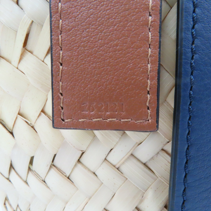 米色 棕櫚葉編織 棕/藍色牛皮 Basket 手提包 #262121-6