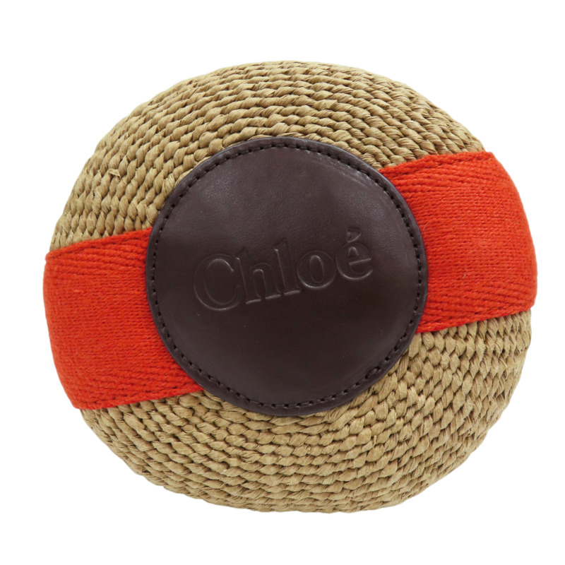 棕色藤編 橘色帆布 肩背包-3