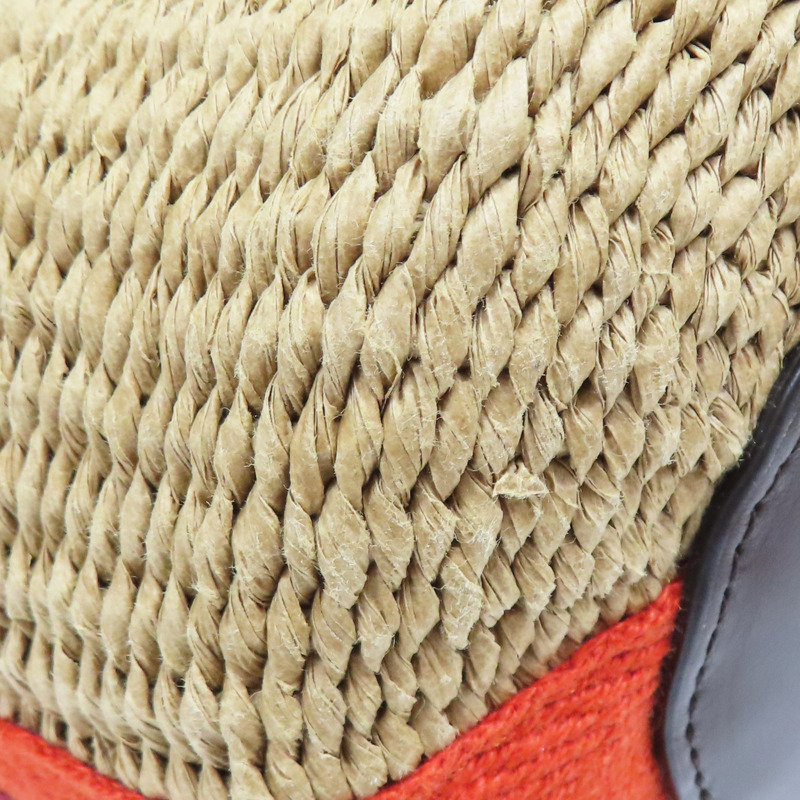 棕色藤編 橘色帆布 肩背包-8