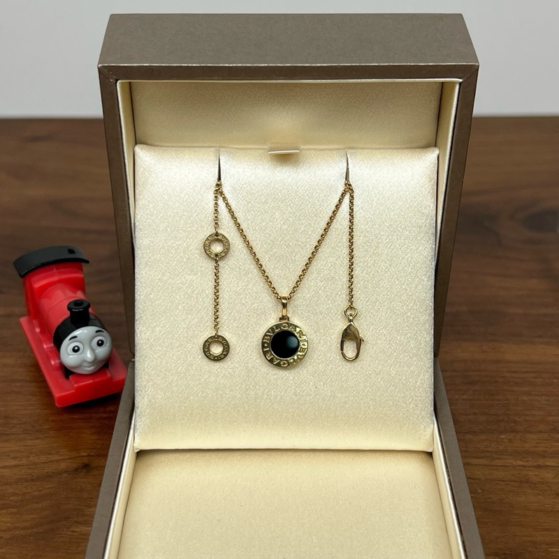 寶格麗BVLGARI系列黃金項鏈鑲嵌黑瑪瑙圓餅項鏈-0