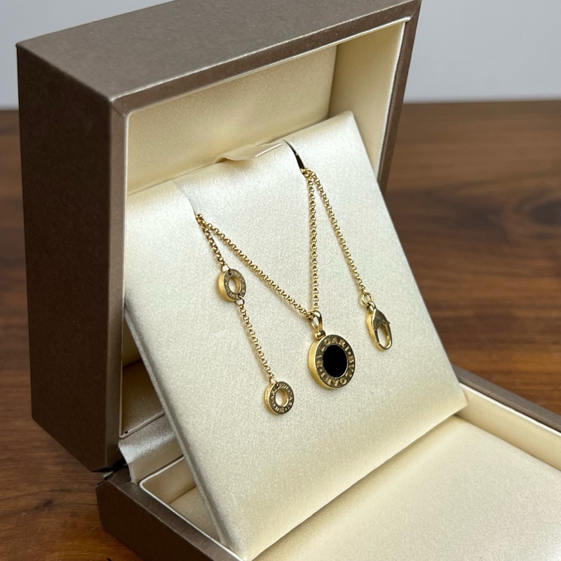 寶格麗BVLGARI系列黃金項鏈鑲嵌黑瑪瑙圓餅項鏈-3