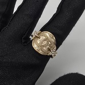 CHANEL 香奈兒 圓牌 五角星 水鑽 戒指 國際碼11-4