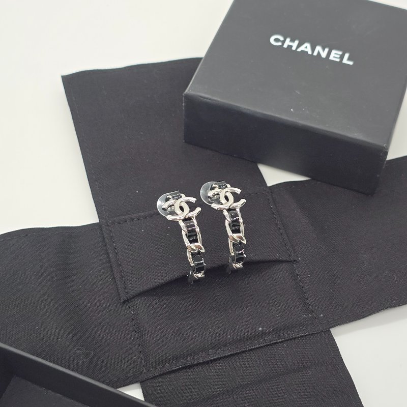 (♥️超新)CHANEL 香奈兒 皮穿鏈 大圓圈 耳釘 耳環-4