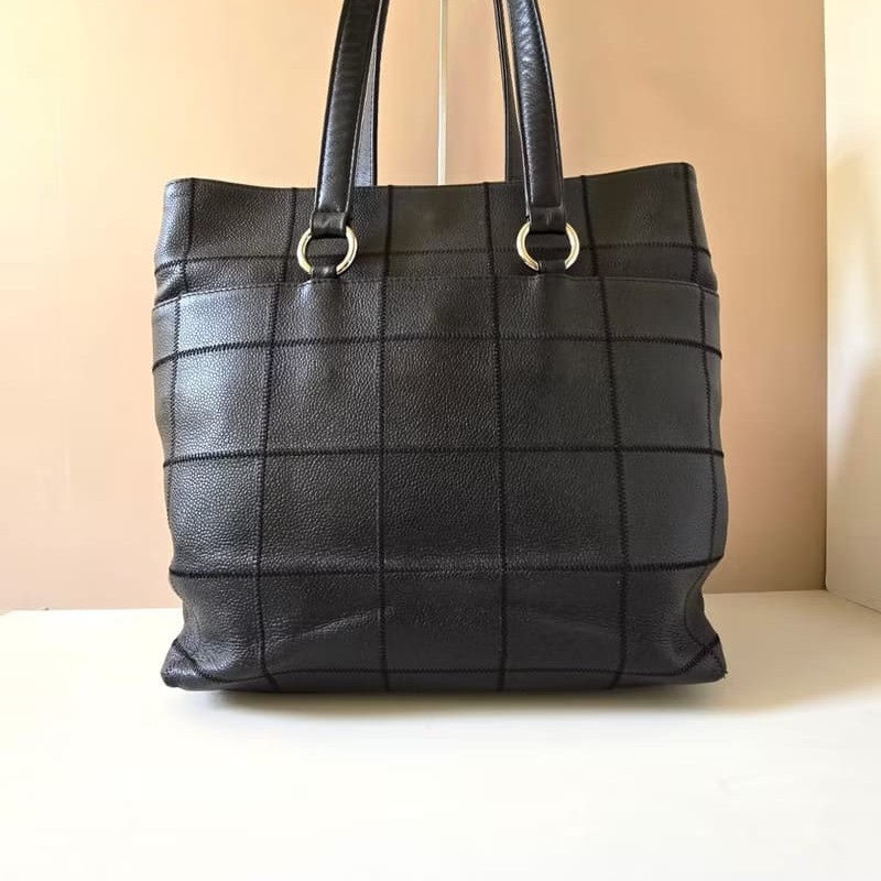 【LA LUNE】稀有中古包 Chanel古董黑色魚子醬冰格皮革托特包 單肩包 側背包-3