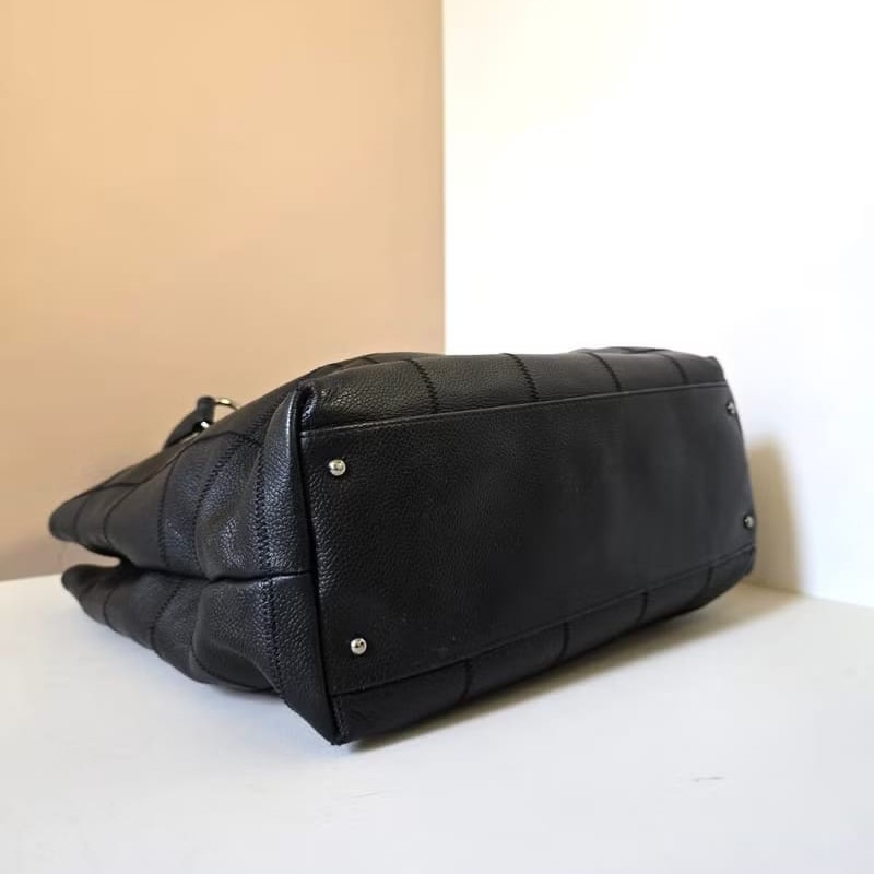 【LA LUNE】稀有中古包 Chanel古董黑色魚子醬冰格皮革托特包 單肩包 側背包-4