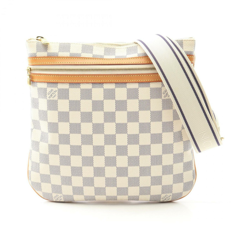 Louis Vuitton Pochette Bosphore 單肩包,塗層帆布和皮革,Damier Azur 錶帶,女款,白色,N51112-0
