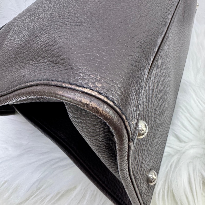 TOD'S牛皮皮革 Shoulder Bag銀扣肩背袋啡色-10