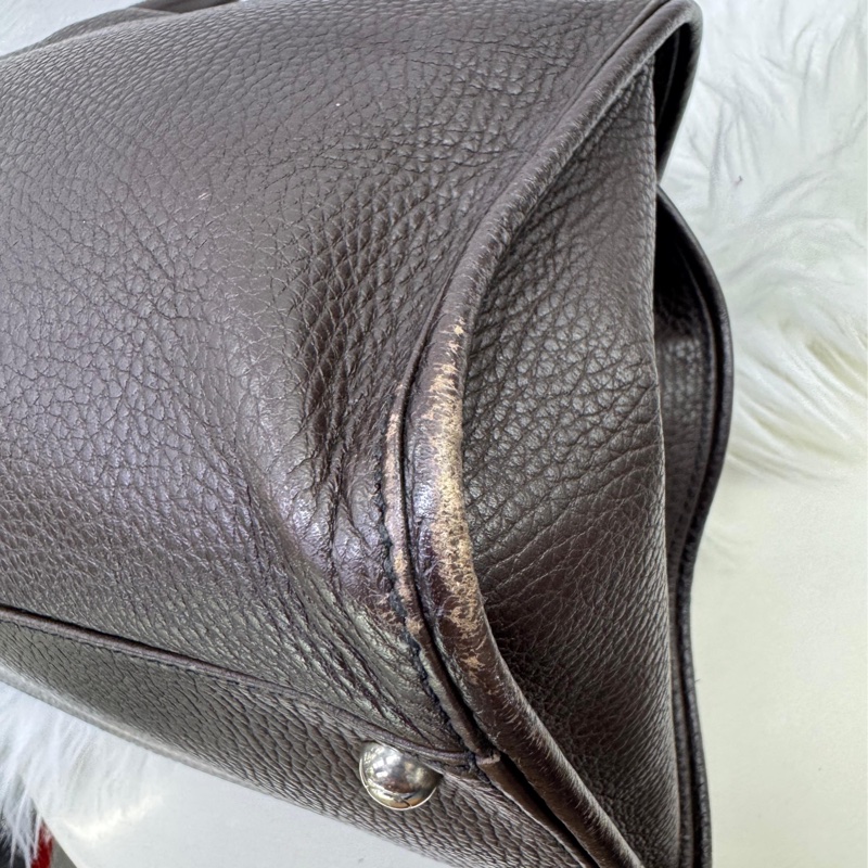 TOD'S牛皮皮革 Shoulder Bag銀扣肩背袋啡色-12
