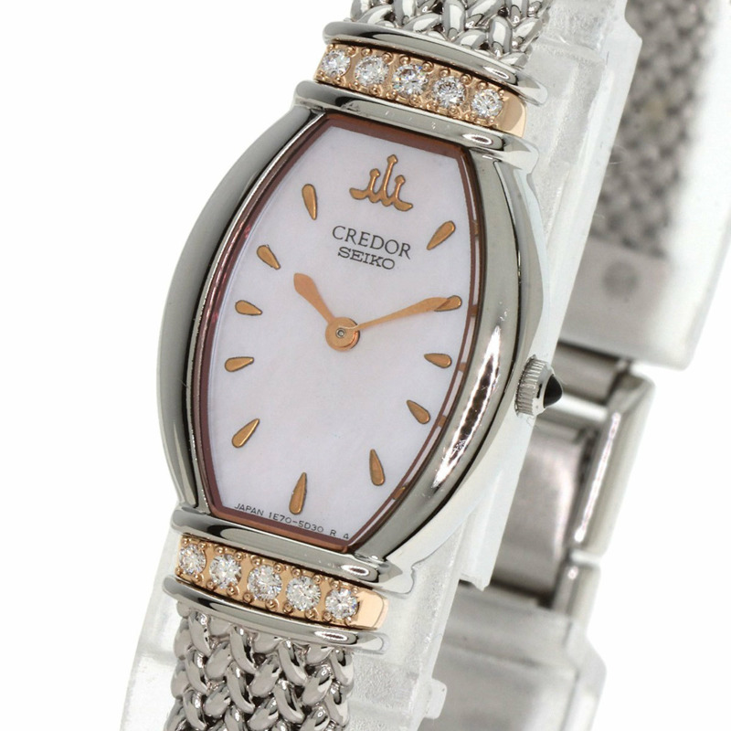 Seiko GSTE966 1E70-3B90 Credor 鑽石手錶，不鏽鋼，18K 金，女士-2