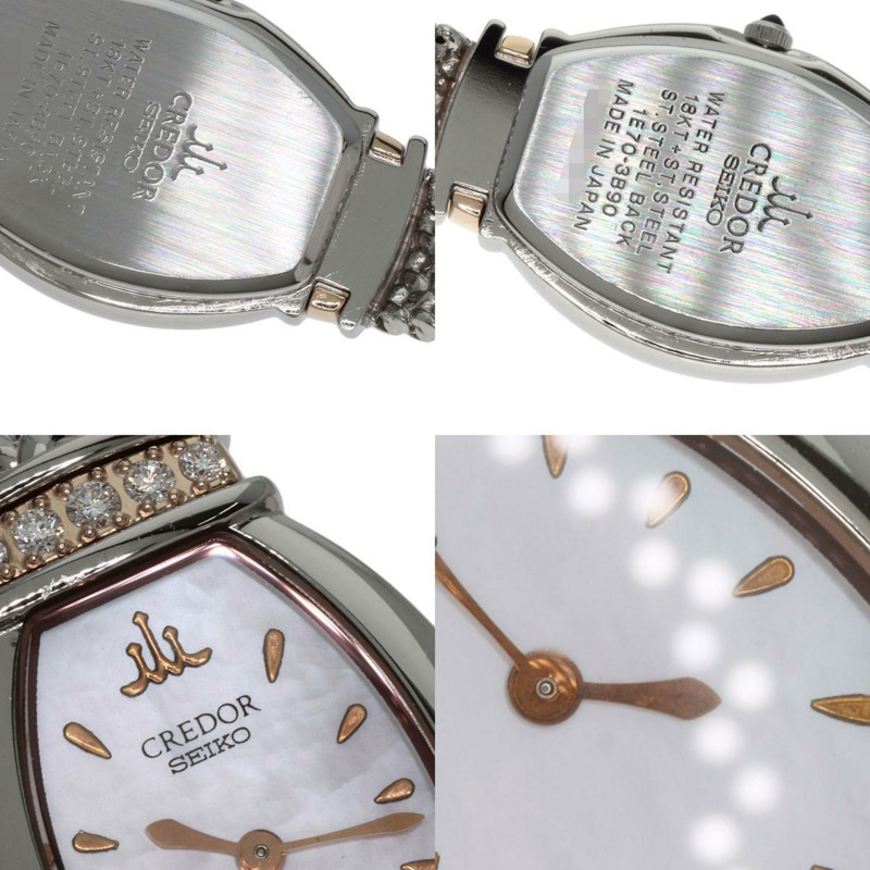 Seiko GSTE966 1E70-3B90 Credor 鑽石手錶，不鏽鋼，18K 金，女士-8
