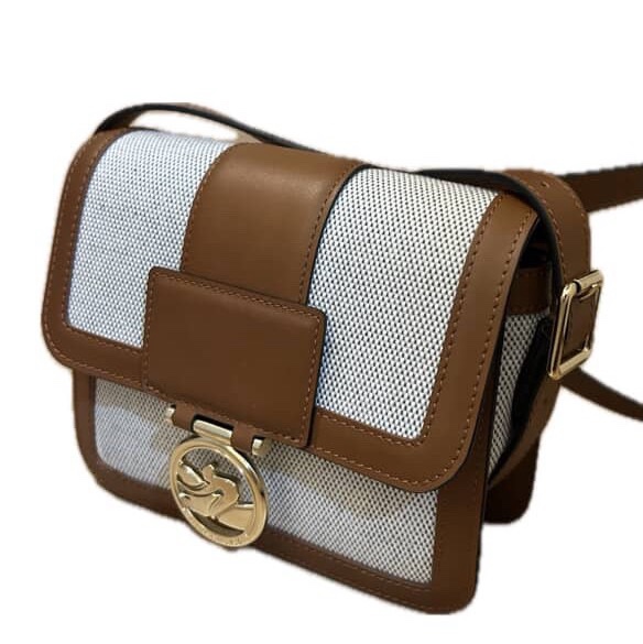 極新少背 Longchamp BOX-TROT 焦糖色牛皮拼帆布-10