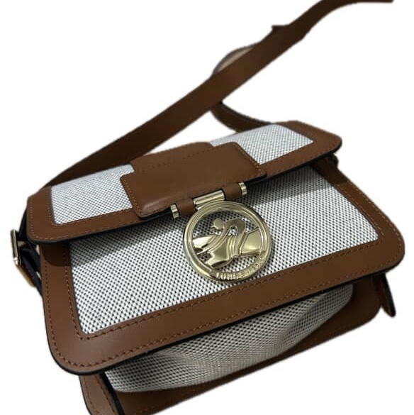 極新少背 Longchamp BOX-TROT 焦糖色牛皮拼帆布-11