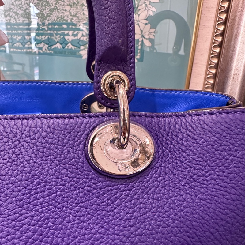 Dior紫拼內藍牛皮Diorissimo Tote銀釦手提肩背包-9