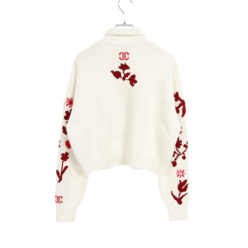 香奈兒 COCO 標誌針織衫 P77821K11264 羊絨真絲 白色 紅色 二手 女士 #40-1