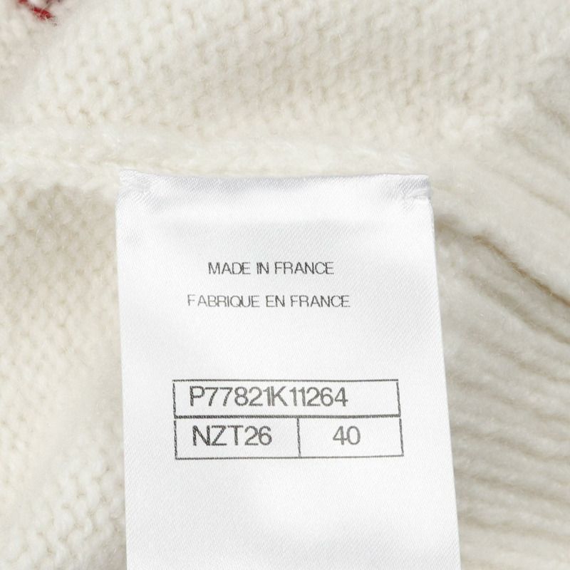 香奈兒 COCO 標誌針織衫 P77821K11264 羊絨真絲 白色 紅色 二手 女士 #40-4