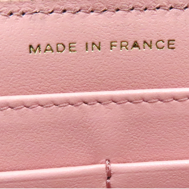 粉紅色 荔枝紋牛皮 CC LOGO 菱格紋 拉鍊長夾 AP0242-7