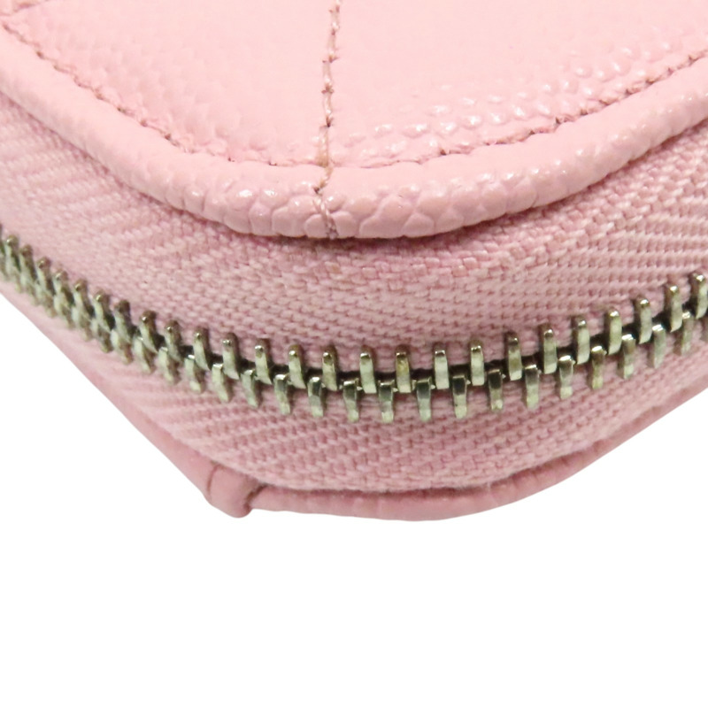 粉紅色 荔枝紋牛皮 CC LOGO 菱格紋 拉鍊長夾 AP0242-12