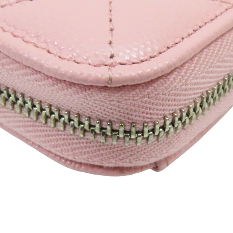 粉紅色 荔枝紋牛皮 CC LOGO 菱格紋 拉鍊長夾 AP0242-13