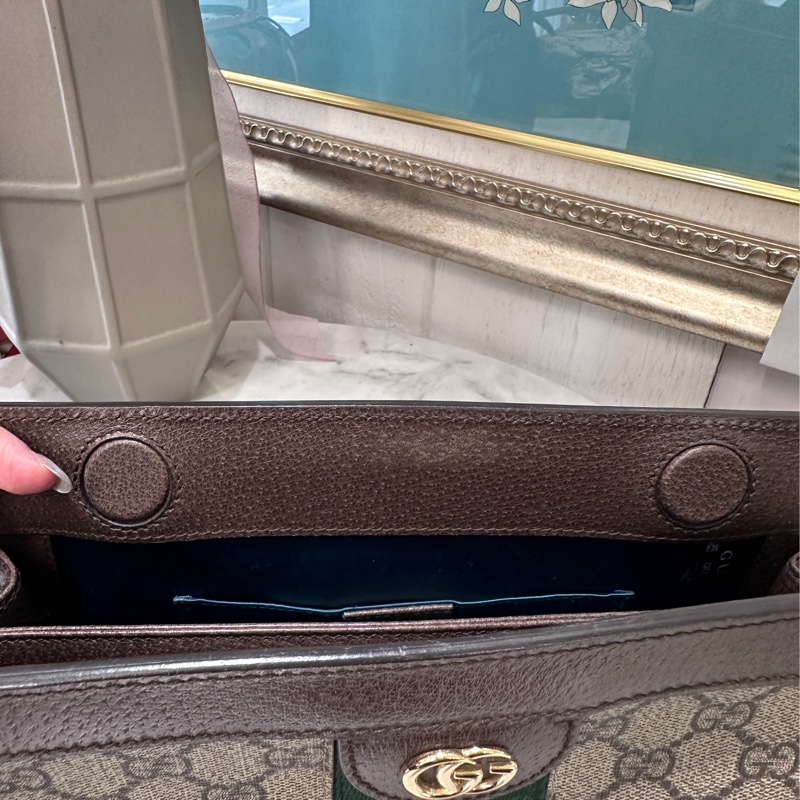 Gucci PVC咖牛皮綠紅綠織帶磁吸金鏈小號肩斜包🌟孫芸芸同款🌟-5