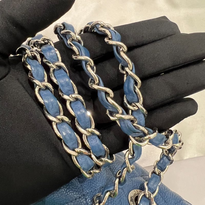 CHANEL 15開 藍荔枝皮銀扣機場包-7