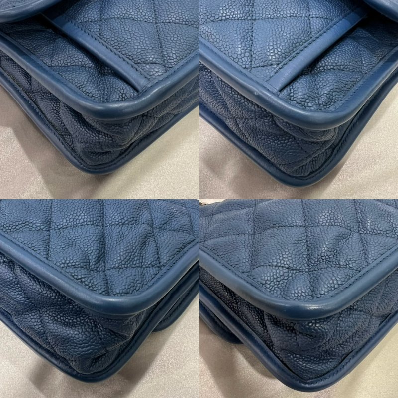 CHANEL 15開 藍荔枝皮銀扣機場包-8