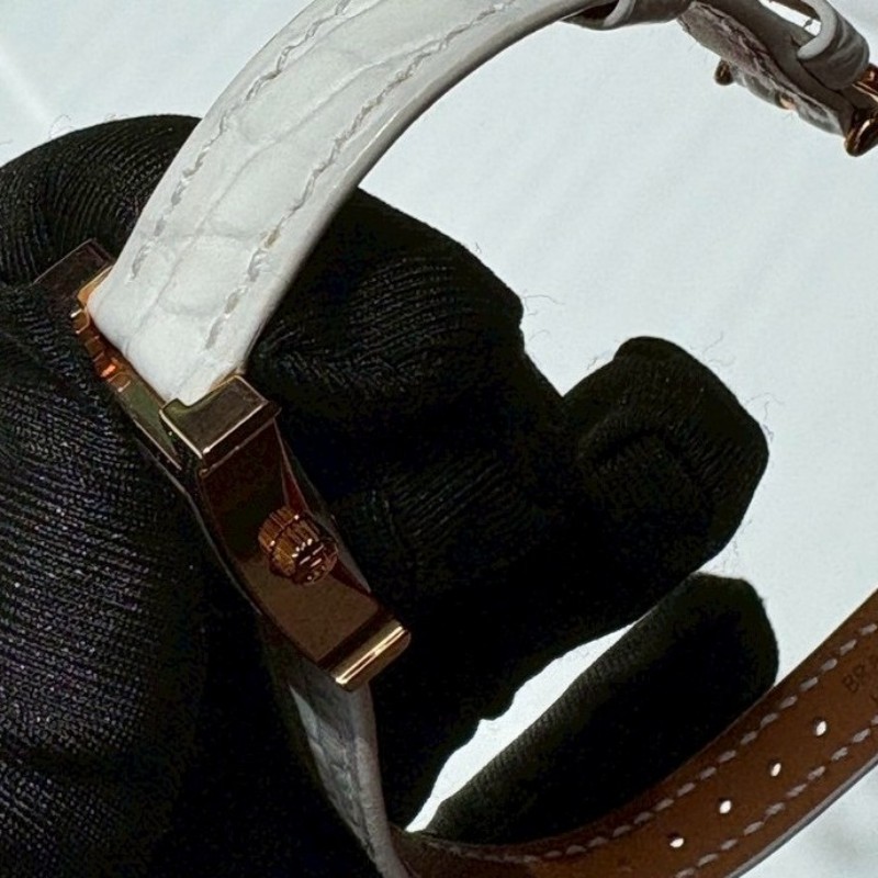 Hermes 白鱷魚錶帶金H面11點鑽女錶-5