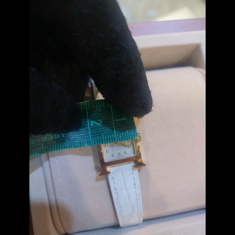 Hermes 白鱷魚錶帶金H面11點鑽女錶-12