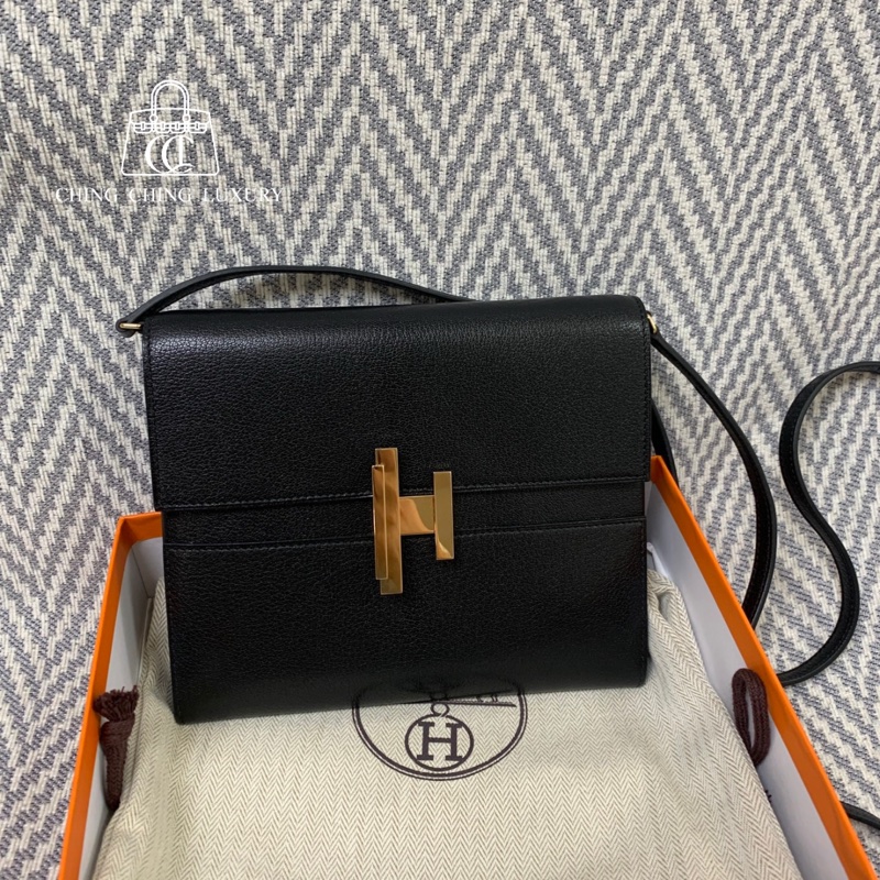 🌈Hermes🌟cinhetic to go🧡黑色金扣🧡98.5新🌟山羊皮🌟Stamp Y🌟-0