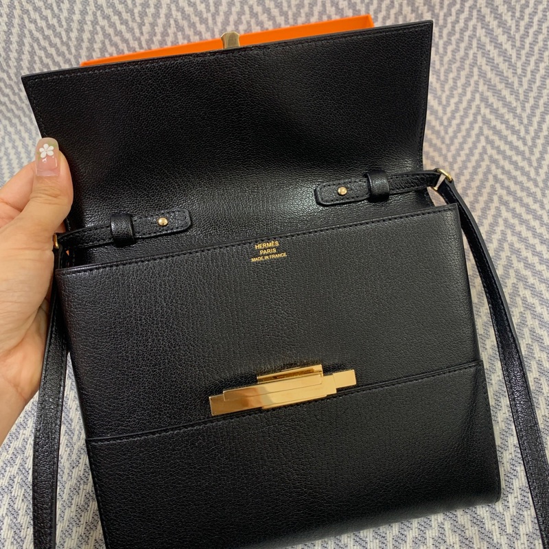 🌈Hermes🌟cinhetic to go🧡黑色金扣🧡98.5新🌟山羊皮🌟Stamp Y🌟-1
