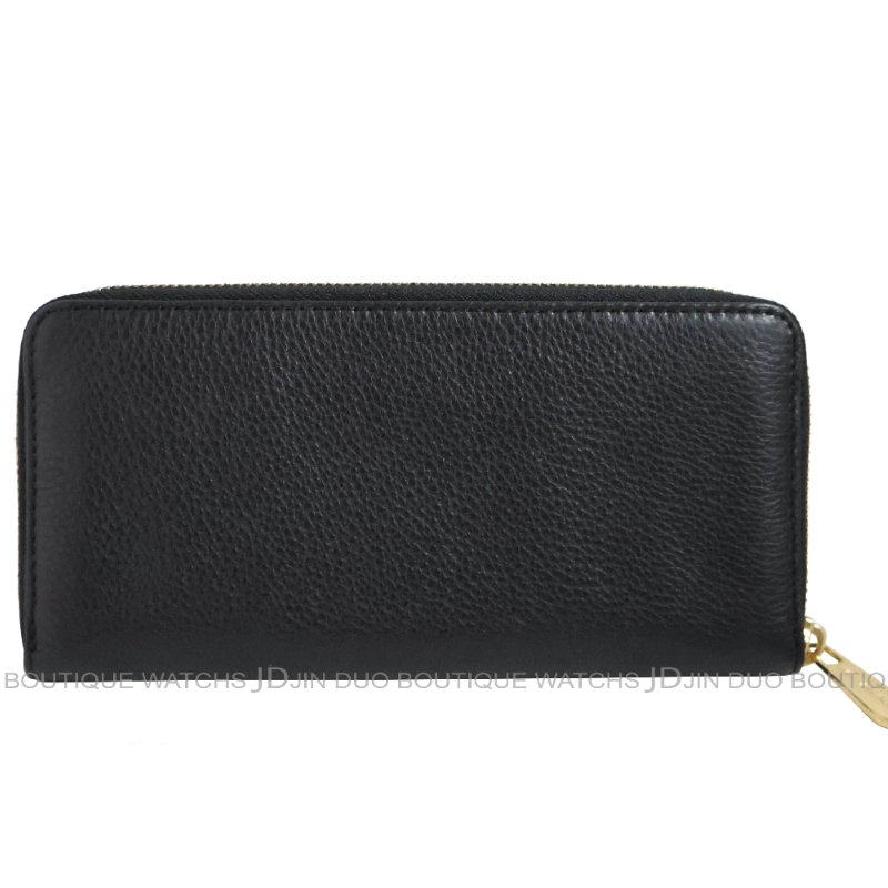 金鐸精品~2465 MICHAEL KORS MK 黑色皮革紋金牌拉鍊長夾 全新品-1