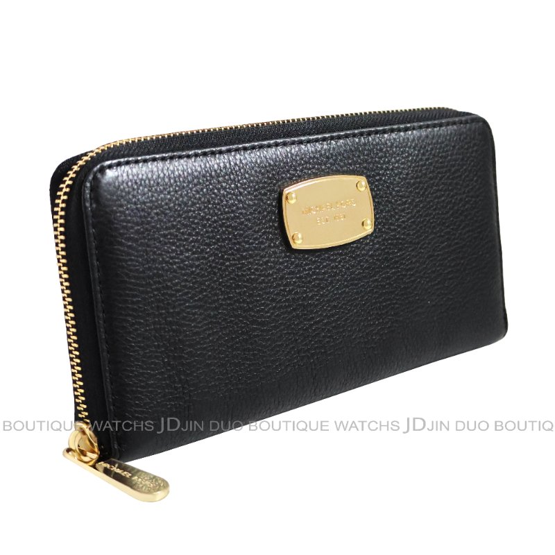 金鐸精品~2465 MICHAEL KORS MK 黑色皮革紋金牌拉鍊長夾 全新品-2