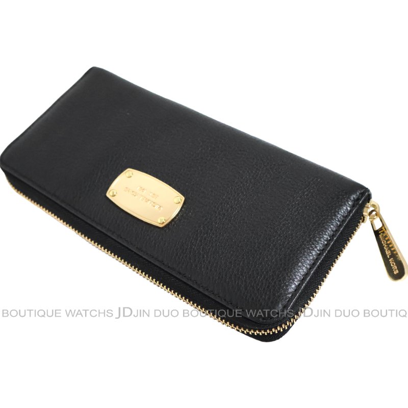 金鐸精品~2465 MICHAEL KORS MK 黑色皮革紋金牌拉鍊長夾 全新品-4