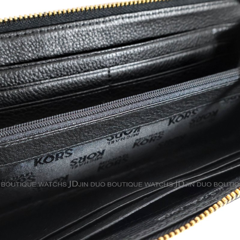 金鐸精品~2465 MICHAEL KORS MK 黑色皮革紋金牌拉鍊長夾 全新品-6