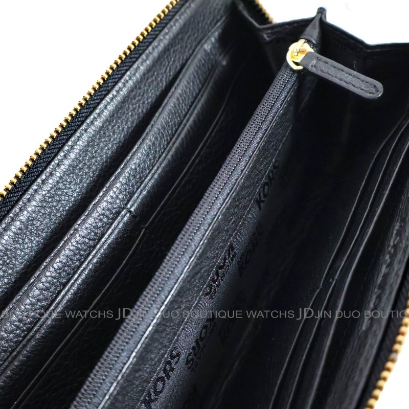 金鐸精品~2465 MICHAEL KORS MK 黑色皮革紋金牌拉鍊長夾 全新品-7