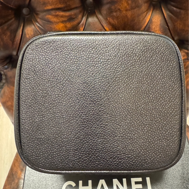 日本中古香奈兒 CHANEL 魚子醬荔枝皮 黑色金鏈 化妝箱 Vintage Vanity bag 化妝包 手提包 有卡有盒-12