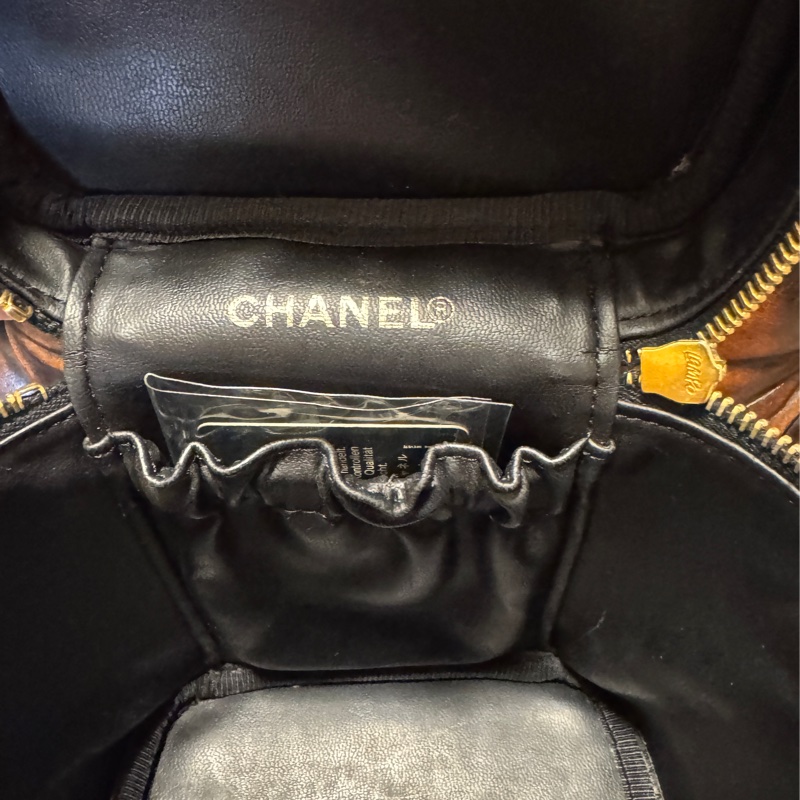 日本中古香奈兒 CHANEL 魚子醬荔枝皮 黑色金鏈 化妝箱 Vintage Vanity bag 化妝包 手提包 有卡有盒-15