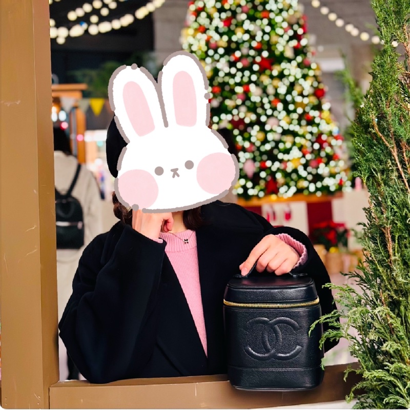 日本中古香奈兒 CHANEL 魚子醬荔枝皮 黑色金鏈 化妝箱 Vintage Vanity bag 化妝包 手提包 有卡有盒-26